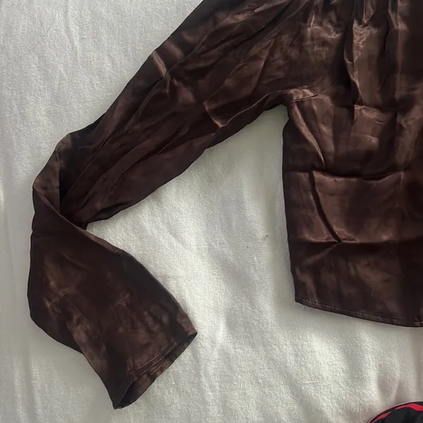 NWT Zara LS One‎ Shoulder Brown Satin Blouse Size XS - Image 2