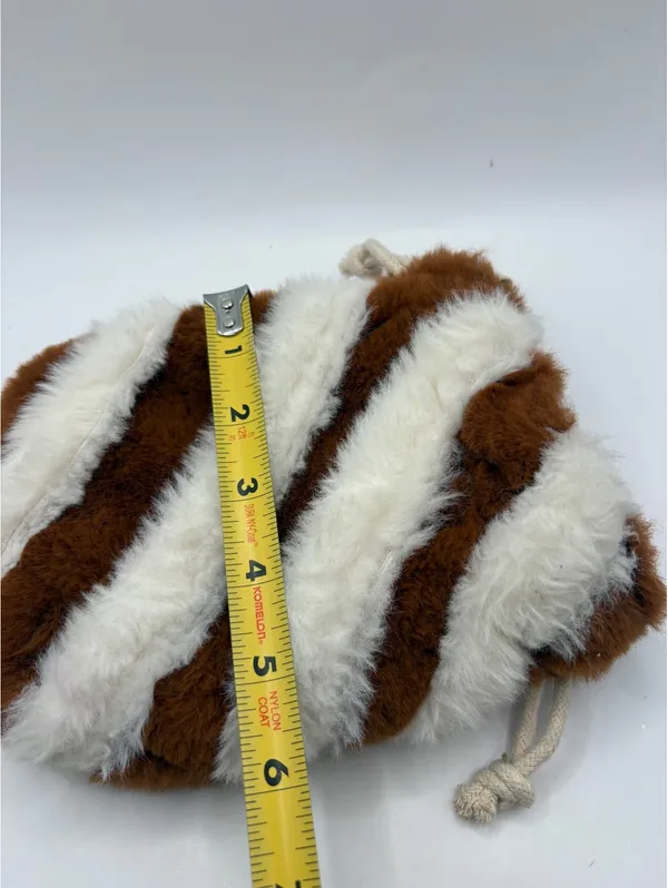 SHEIN Faux Fur Drawstring Pouch Bag Brown White Striped Plush Mini Bucket Bag - Image 4