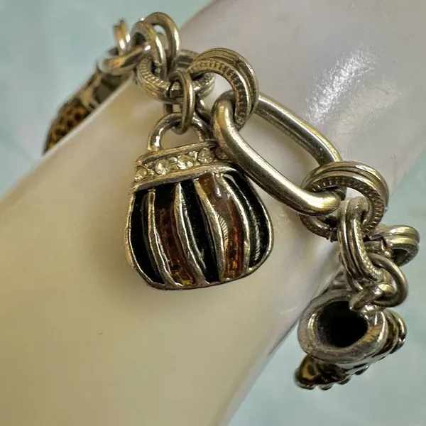 Silver tone Cookie Lee Fashionista High Heel Shoes Purses Charm Bracelet - Image 2