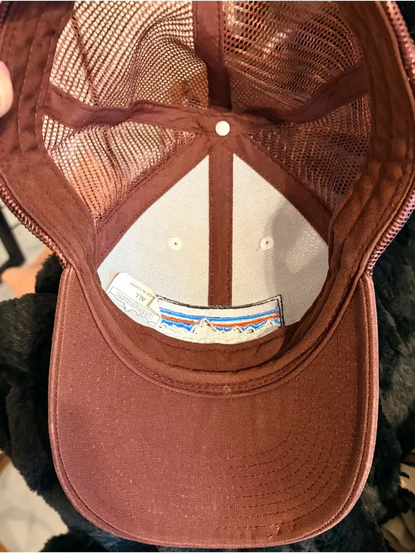 Patagonia Two-Tone Trucker Hat in White & Brown with Multicolor Logo - Image 6