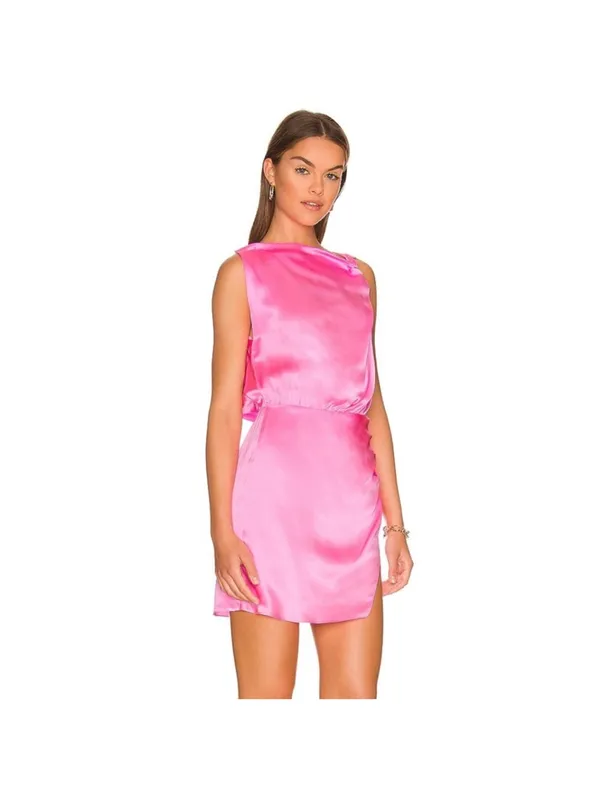 Amanda Uprichard Marlowe Mini Dress in Shocking Hot Pink Satin Silk L‎ - Image 2