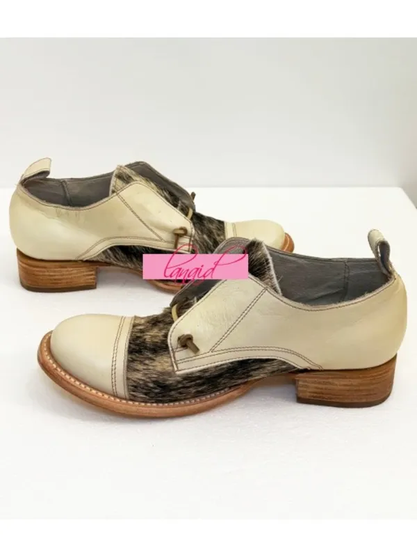 FREEBIRD by Steven NEW Mabel White Multi Pony Leather Hair Beige Brown Oxford Flat Loafers - Image 4