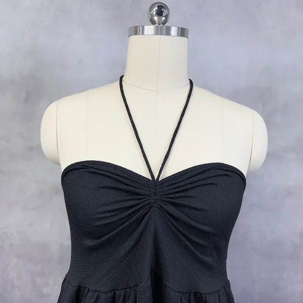 HM Halter Dress Women Large Ruched Bust Textured‎ Flowy Minimalist - Image 3