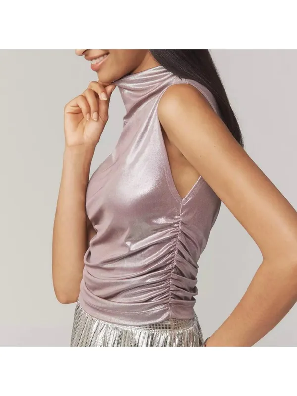 Maeve Mock Neck Sleeveless Ruched Shine Tank Top Anthropologie NWT XL Mauve - Image 4