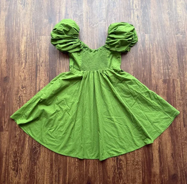 Abercrombie & Fitch Women’s Green Emerson Mini Dress Poplin Puff Sleeve- ST - Image 2