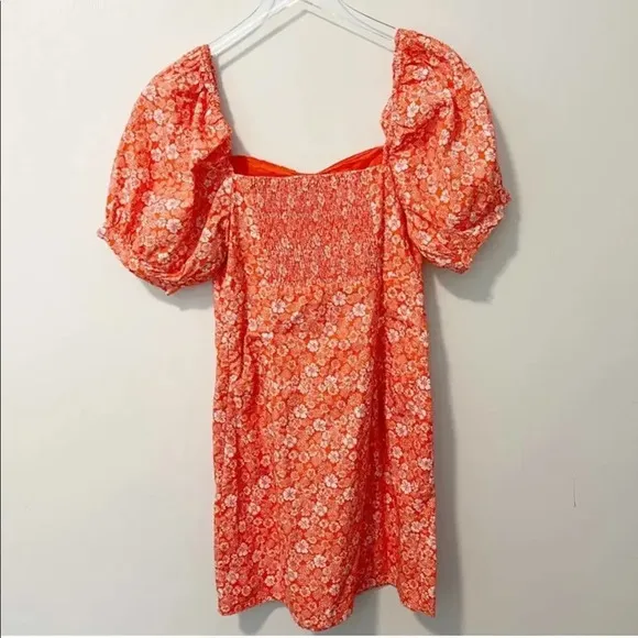ANTHROPOLOGIE FOREVER THAT GIRL Puff Sleeve Floral Mini Dress Orange‎ - Image 4