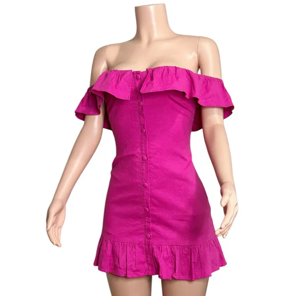 LOVERS + FRIENDS Elsie Off-Shoulder Linen Blend Mini Dress, Magenta, XS - Image 5