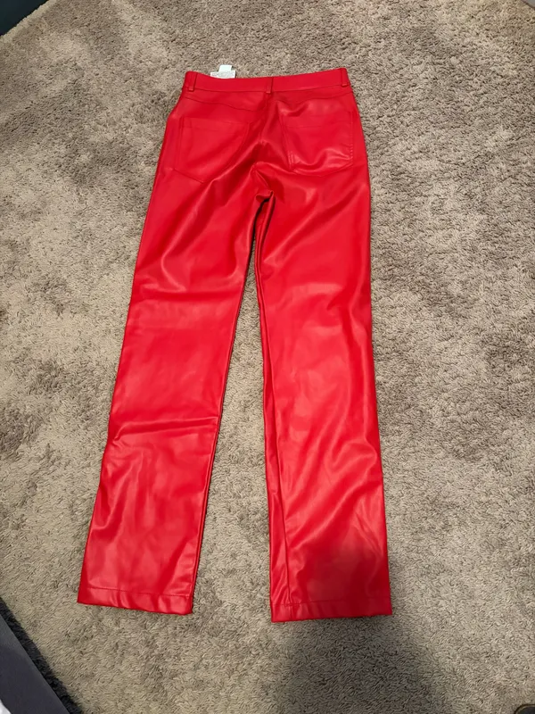 ZARA Red Leather Pants Faux - Image 3