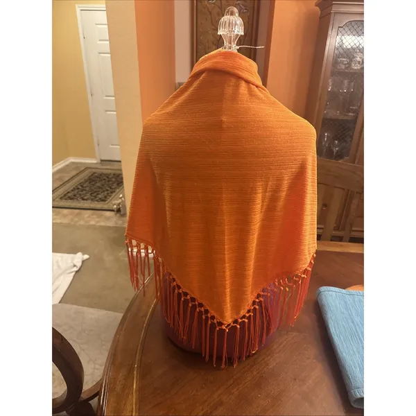 Unbranded Fringed Shawl Orange Wrap - Image 7