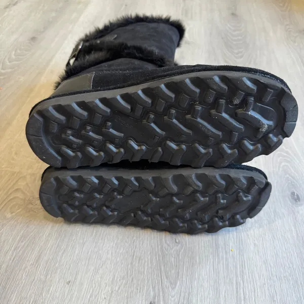 Bearpaw Women Black Suede Faux Fur Trim Winter Boots Buckle‎ Detail Size 10 - Image 9