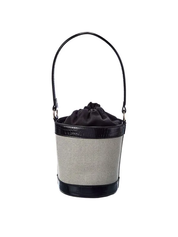 Jason Wu Textured Canvas Leather Crocodile Trim Bucket Bag - Image 12
