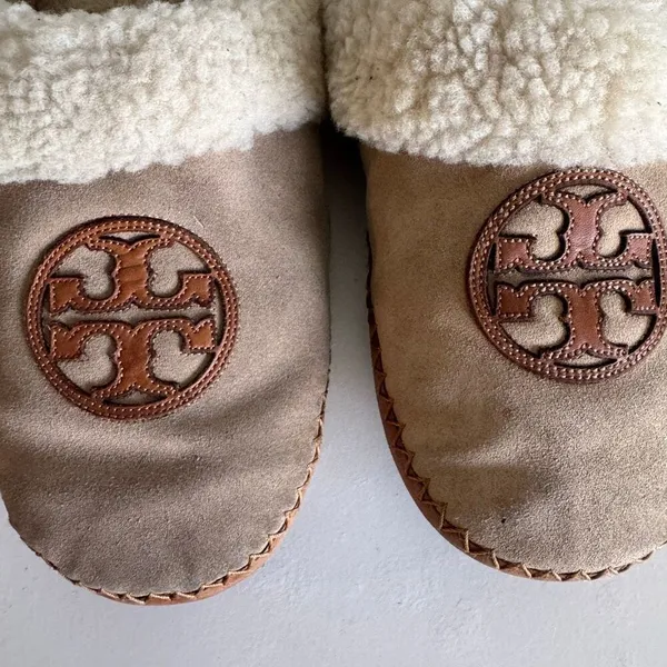 Tory Burch Coley Calf Leather Sherpa Lined Slippers Size 7 - Image 4