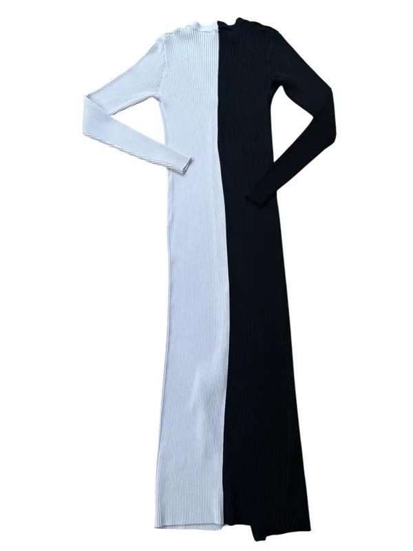 STAUD Shoko Colorblock Button-Front Midi Dress in Black and White - Image 2