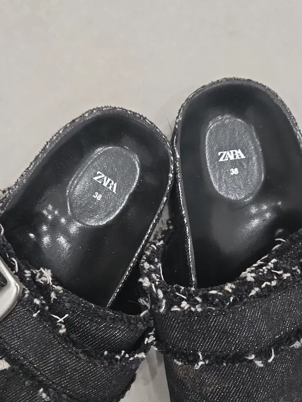 Zara Woman's Black Denim Slip-On Sandals With Buckle Size 7.5US/ 38 - Image 2