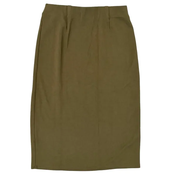 Forever 21 Womens S Midi Pencil Skirt Olive Green Stretch Side Slit - Image 6