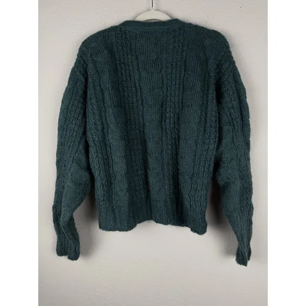 Vtg Forenza Mohair Wool Women's‎ M Teal Button Up Cable Knit Sweater Preppy 80's - Image 11