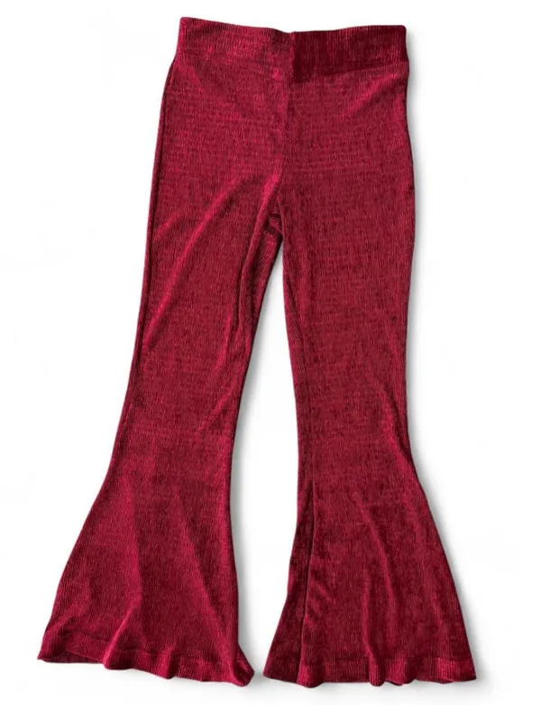 Free People So Charming Cranberry Crimson Velvet High Waisted Flare Leg Pants Medium - Image 4