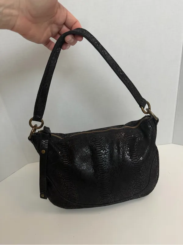Frye Melissa Purse Crossbody Handbag Convertible Leather Reptile Black Bronze - Image 4