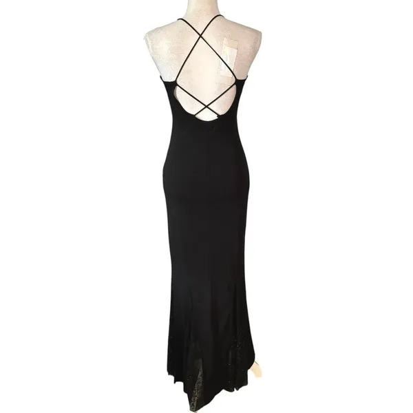 Vintage Roberta Size S Beaded Maxi Dress Formal Evening Prom Strappy Black - Image 2