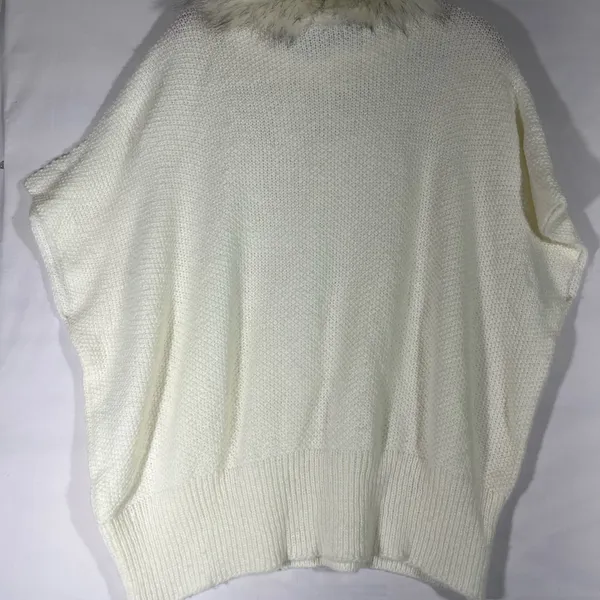 Mixit Faux Fur Collar Knit Sweater Poncho‎ Women Os Ivory Elegant Aspen Ski - Image 2