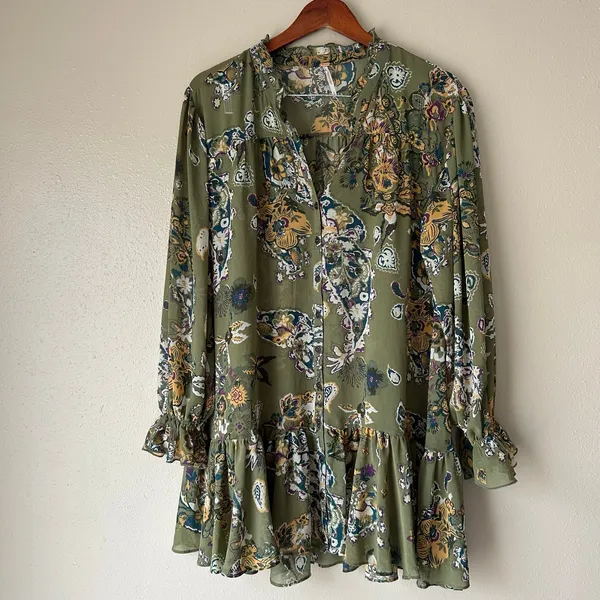 Free People Green Paisley Ibiza Nights Tunic Dress Size Small - Image 6