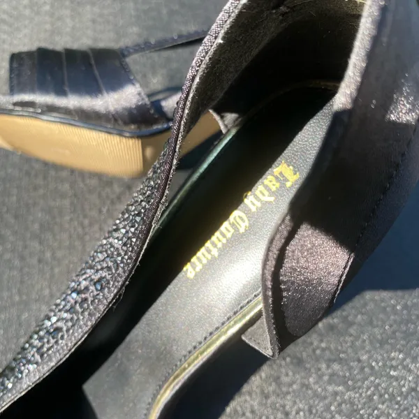 ✨🖤 Lady Couture Size 39 / 8.5 Black Satin D’Orsay “Sharp” Rhinestone Crystal Heels 🖤✨ - Image 3