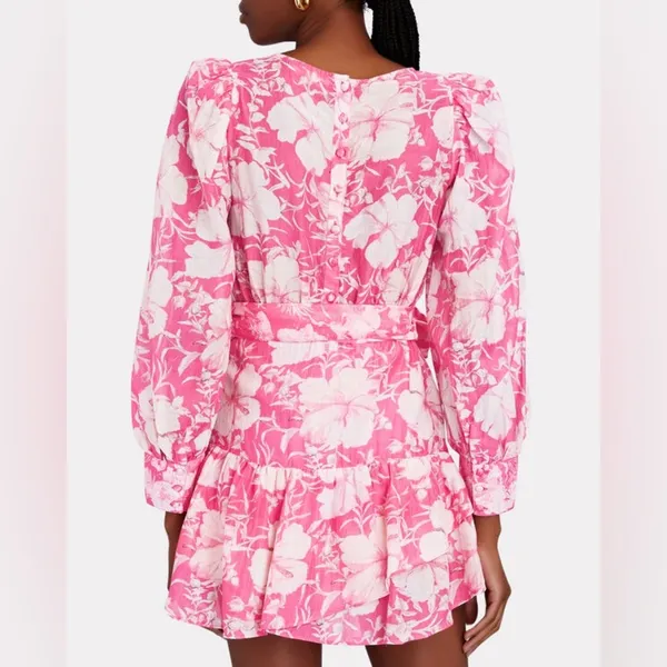 NWT Pink Loveshackfancy Floral Cotton Silk Teyana Mini Dress Holiday Sun Fuschia - Image 3
