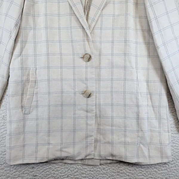 Madewell Dorset Blazer Linen Blend Windowpane Plaid Beige‎ AI160 Womens Small - Image 8