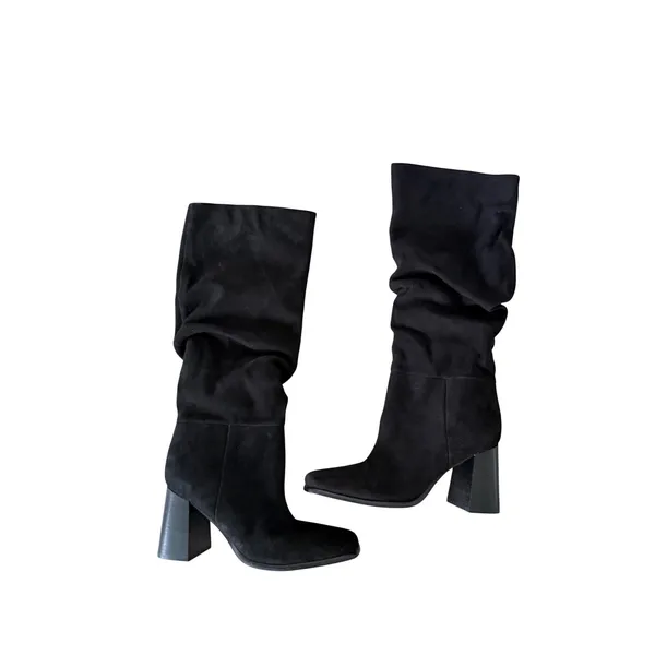 Nine West Domaey Black Suede Slouchy Square Toe Block Heel Boots Womens‎ 9M - Image 2