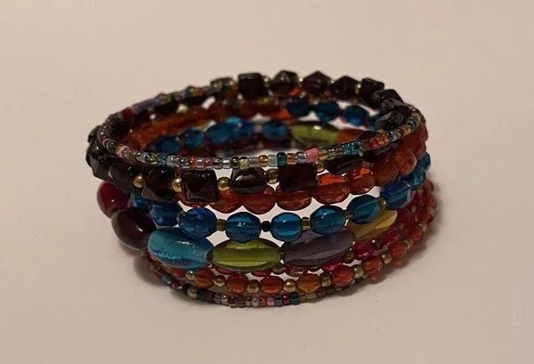 Women’s Stretchy Spiral Bracelet Cuff Beaded Multi Color Glass Bead - Image 3