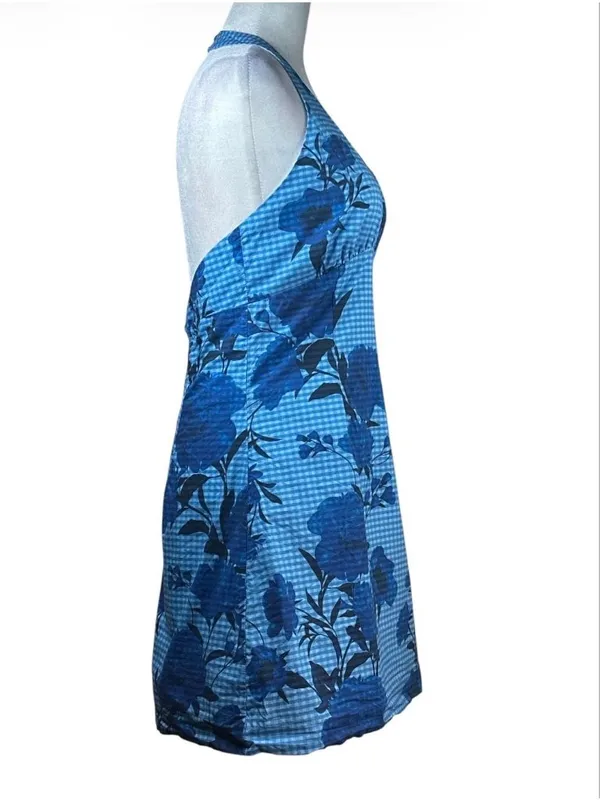 Jewel x Badgley Mischka Halter V-Neck Mini Dress in Blue 6 Womens Floral - Image 7