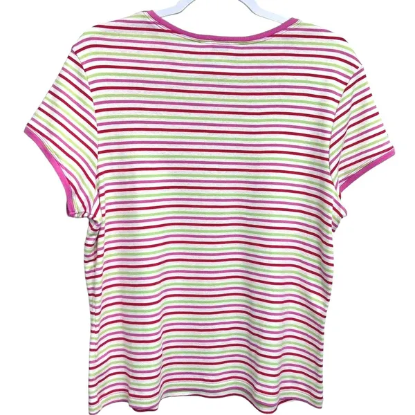 Lilly Pulitzer Striped T-Shirt‎ Pink Green White XL Pima Cotton Short Sleeve Top - Image 6