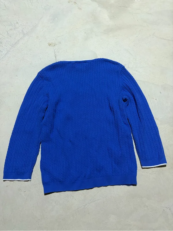 Lauren Ralph Lauren vintage Blue V-Neck Cable Knit Sweater medium cotton - Image 4
