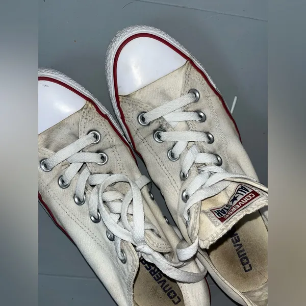 Converse All Star White Retro Canvas Chuck Taylor Maroon Low Top Sneakers Sz 9.5 - Image 10