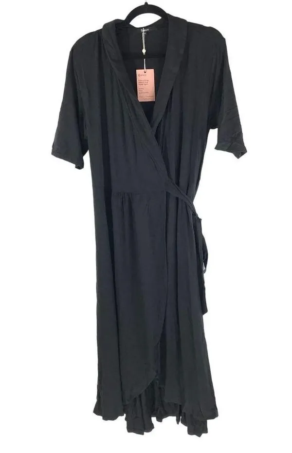 Quince Womens Tencel Jersey Midi Wrap Dress Tie Waist Shawl Collar Black S - Image 4