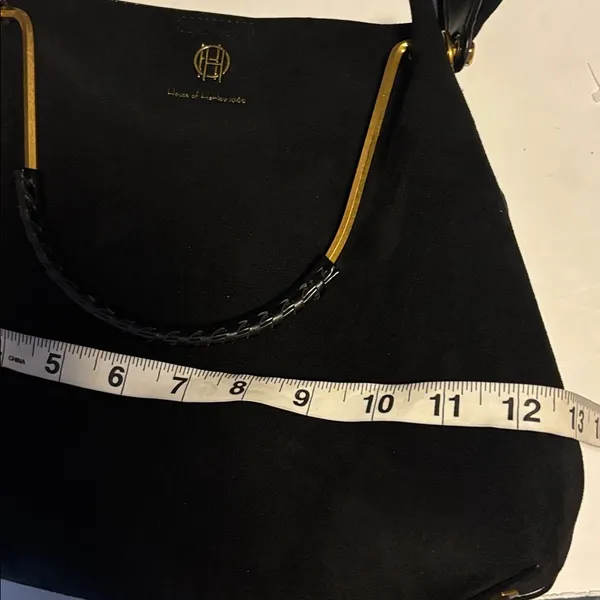 House Of Harlow 1960 Black Suede Bag W/ Shoulder Strap Gold/Brass Toned Handle - Image 15