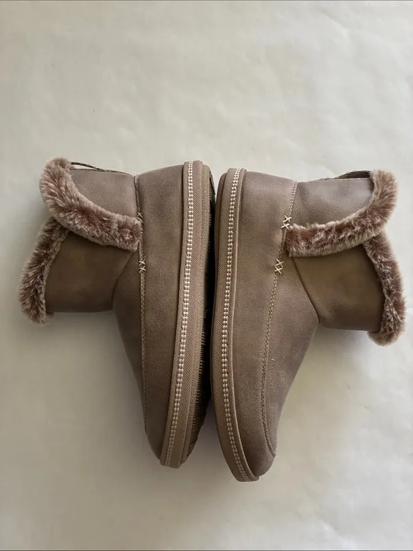 Skechers Plush-Collar Ankle Booties in Taupe - Image 7