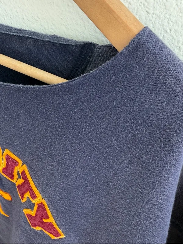Varsity Football Oversized Navy Off The Shoulder Sweatshirt - Image 3