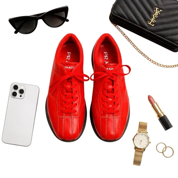 Prada Vintage Red Leather Sneakers Women’s Size 38 Italy Designer Low Top REPAIR - Image 2