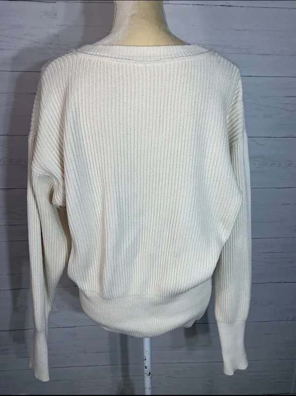 Free People V Neck beige cotton blend womens sweater size S - Image 4