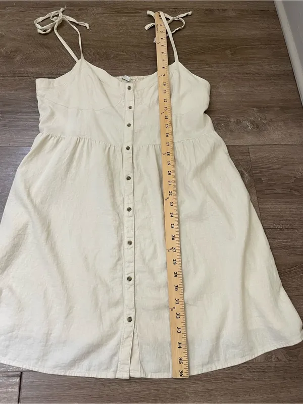 Aerie Linen Blend Tie Strap Dress Size XL Cream Babydoll Boho Beach Coastal - Image 9
