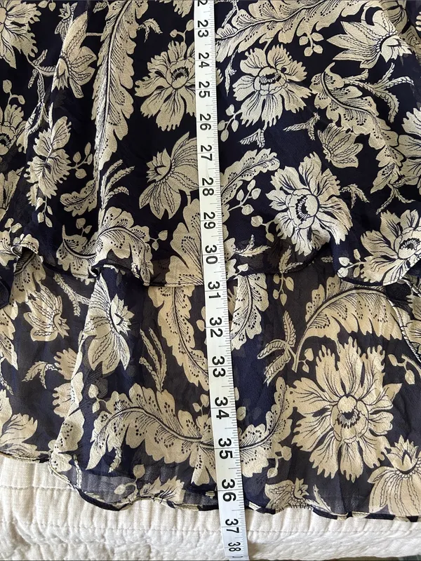 Ralph Lauren Vtg navy beige boho western country floral pull on midi skirt 10 L - Image 12