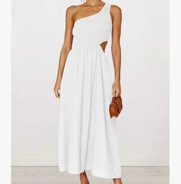 One-Shoulder White Cutout Maxi Dress Size Small - Image 2