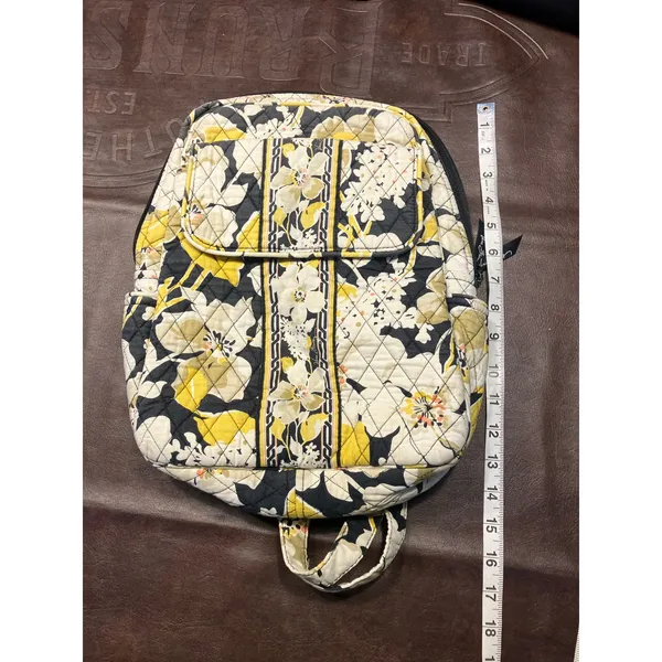 Vera Bradley Quilted Backpack Yellow Gray Floral Print Laptop School‎ Bag 15x11 - Image 12