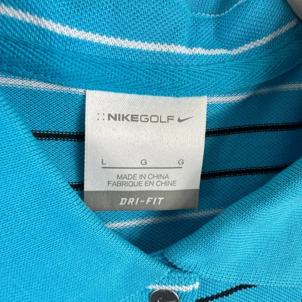 Nike‎ Golf Dri-FIT Womens Blue Striped Short Sleeve Polo Shirt Large L Sporty - Image 4