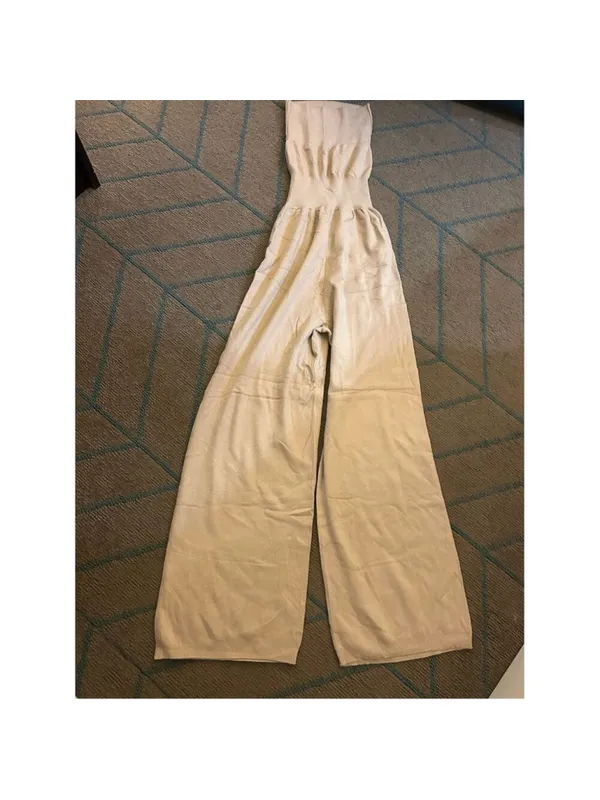 NEW Super soft Tan Strapless Knit Wide Leg Tube Top Jumpsuit L - Image 3