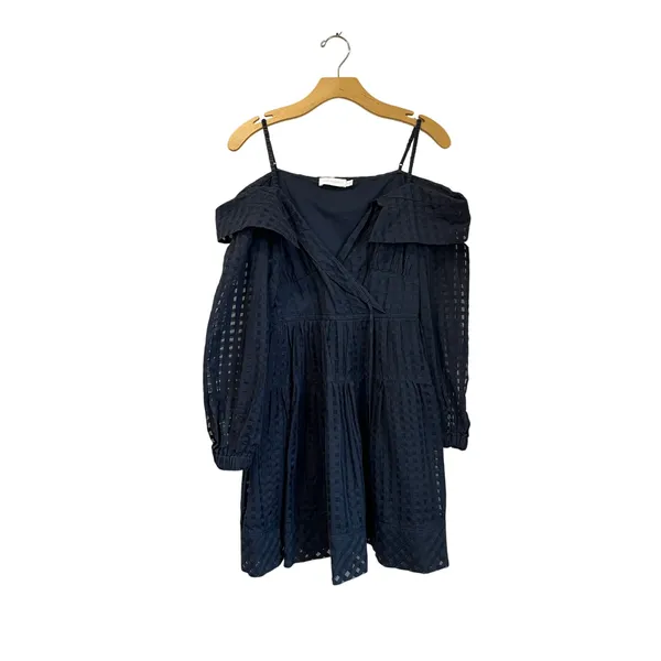 Jonathan Simkhai Navy‎ Blue Fit & Flare Dress Side Zip Size M Mini - Image 2