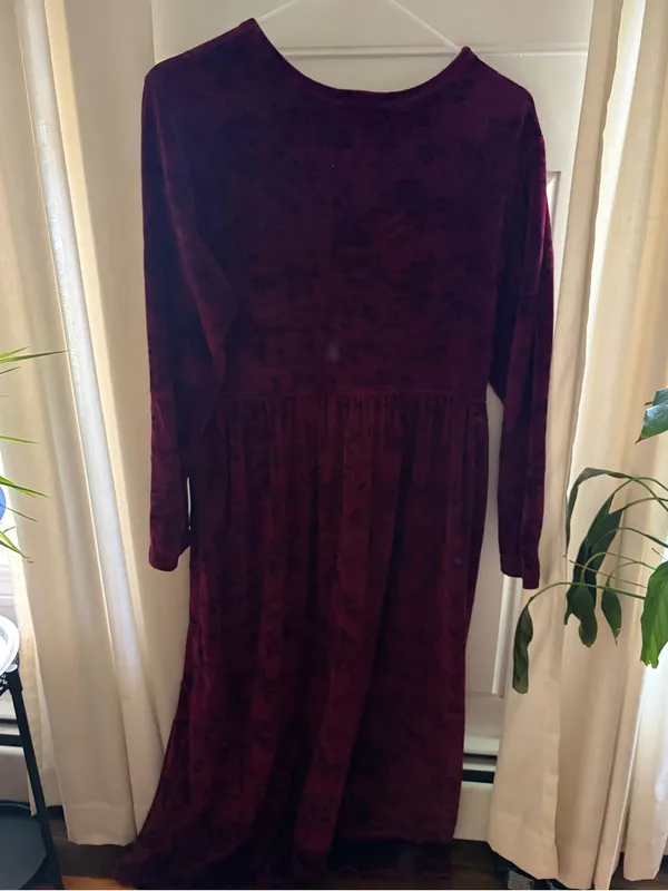 Vintage Erika & Company Velvet Dress Women's Burgundy Flowered Size M - Image 3