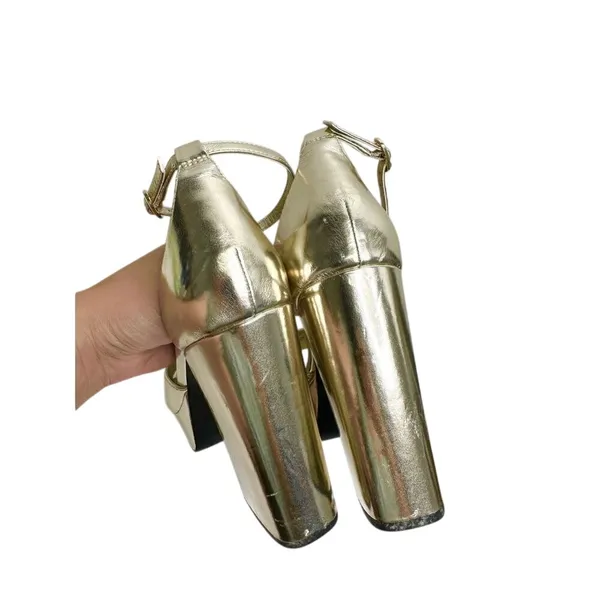 Open Edit Kimber Gold Metallic Platform Block Heel Sandals Womens 9.5 Square Toe - Image 7