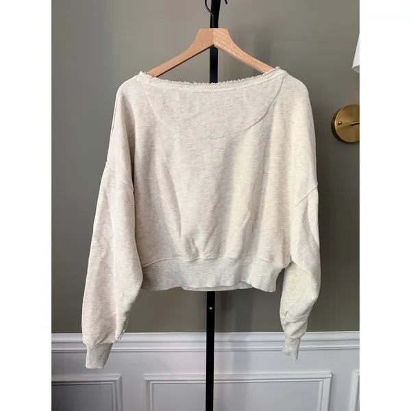 Free People Oversized Joni Pullover Oatmeal Grey Medium - Image 3